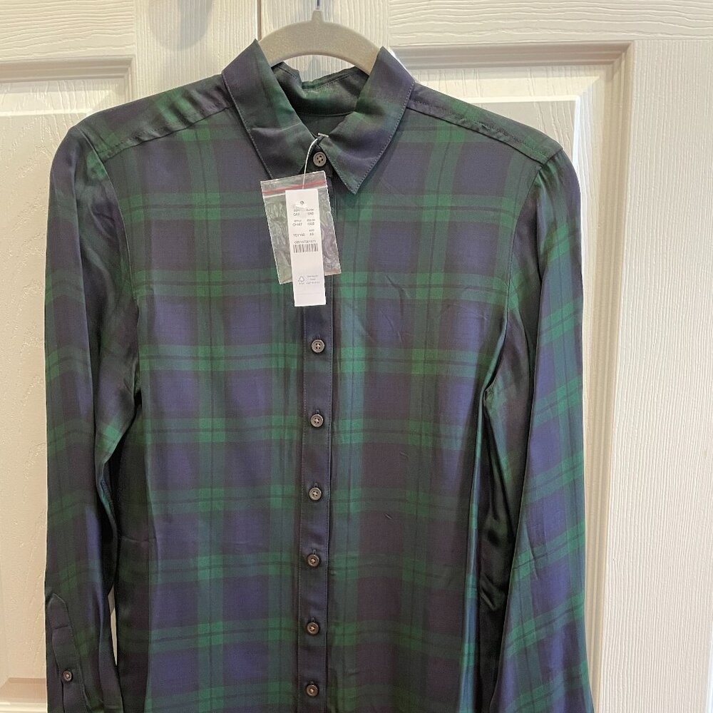 Drapey button up shirt in Black Watch tartan - NWT